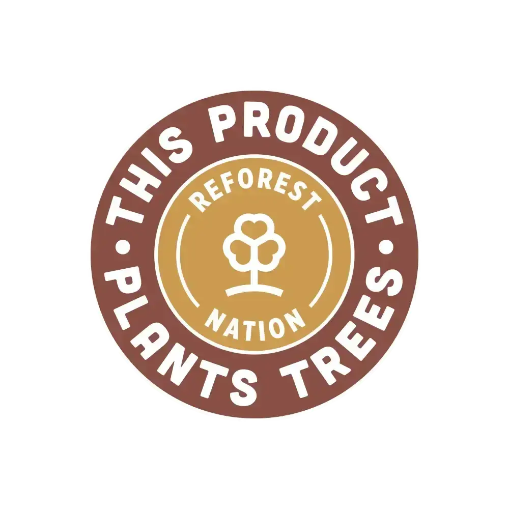 Round Reforest Nation badge reading This Product Plants Trees