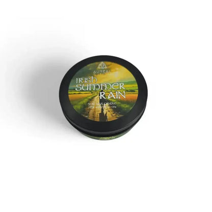 Irish Summer Rain soy wax candle tin seen from above