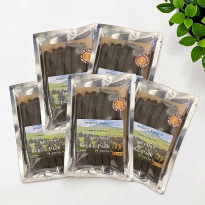 Five Irish Turf Peat Incense Refill Packs in silver foil bags