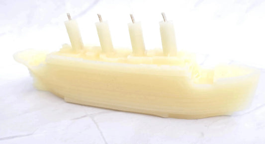 Cream beeswax Titanic candle with four funnels shaped as wicks