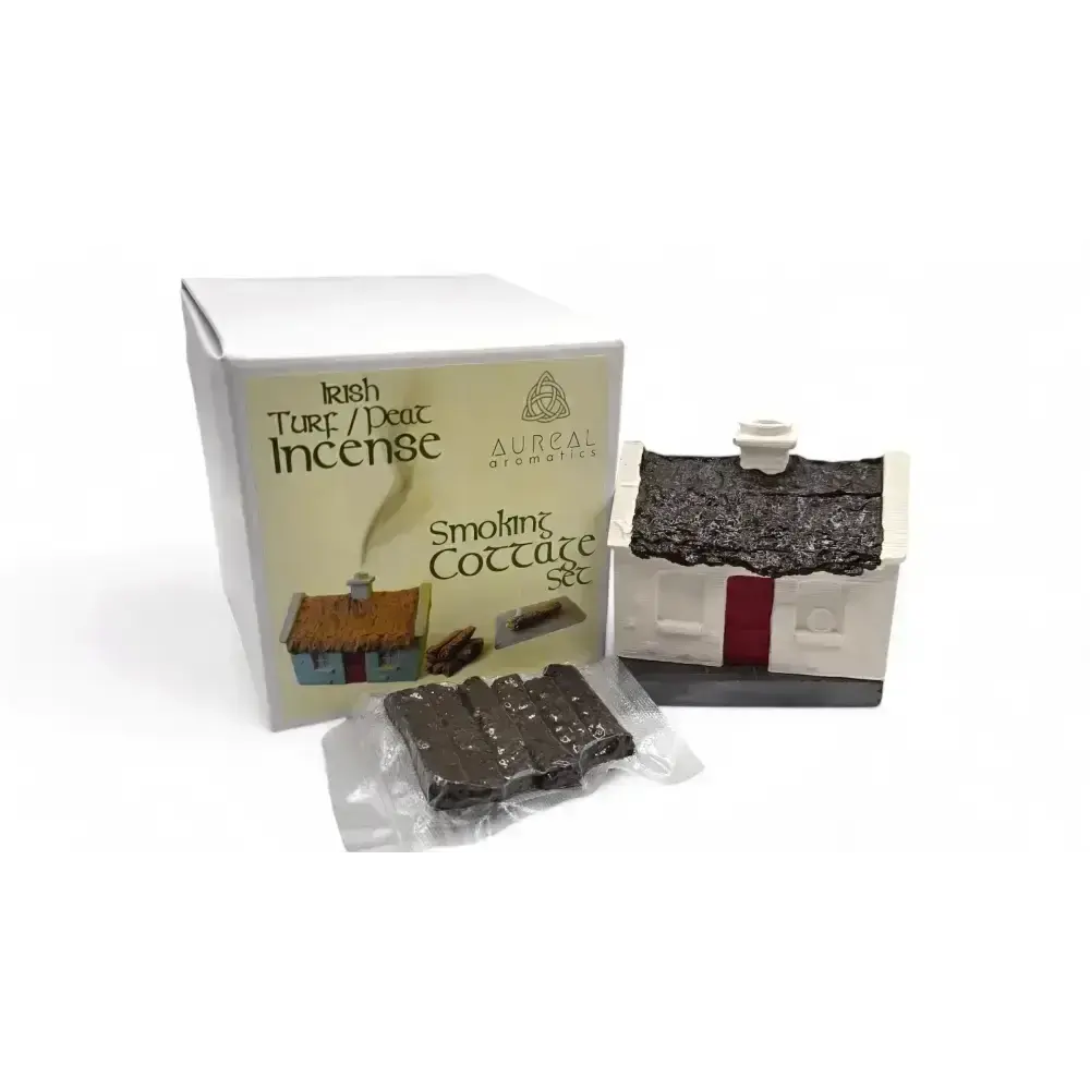 Smoking Cottage Set box with the white cottage burner and a sealed pack of turf sods